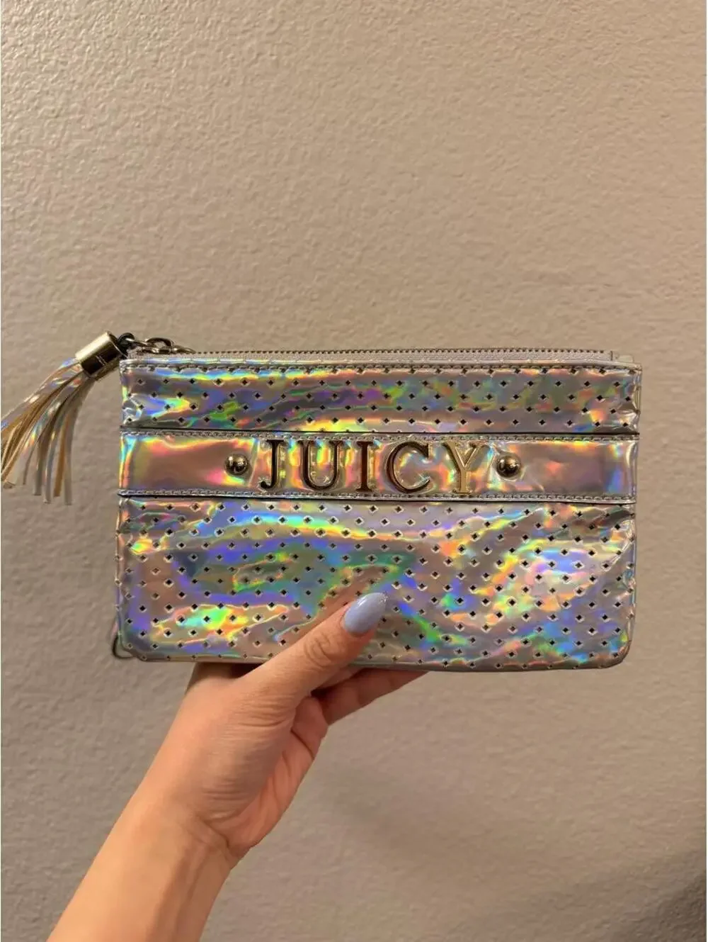 Juicy Couture Silver Holographic Wristlet